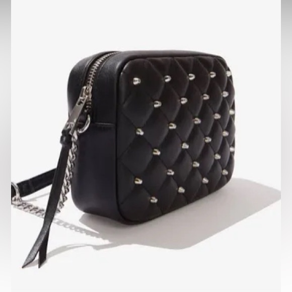 Rebecca Minkoff Crossbody Quilted Handbag/Purse Black Leather Silver Studs/chain - Picture 2 of 7